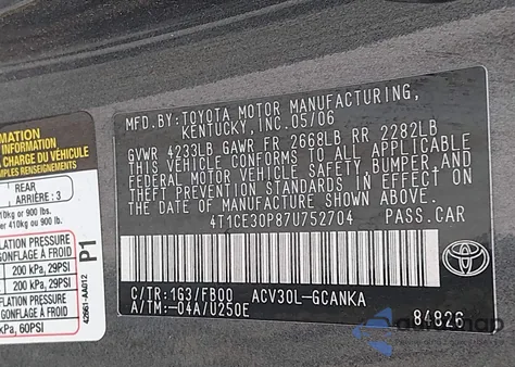 2007 Toyota Camry Solara Se from USA, damaged, VIN 4T1CE30P87U752704